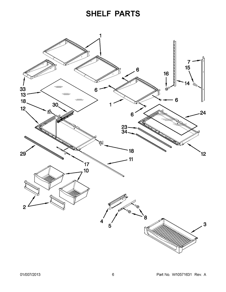 SHELF PARTS Diagram and Parts List for GI6FARXXY08  Whirlpool Refrigerator