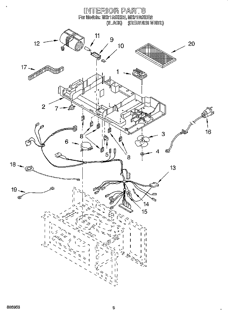 INTERIOR Diagram and Parts List for MH7135XEB2  Whirlpool Microwave