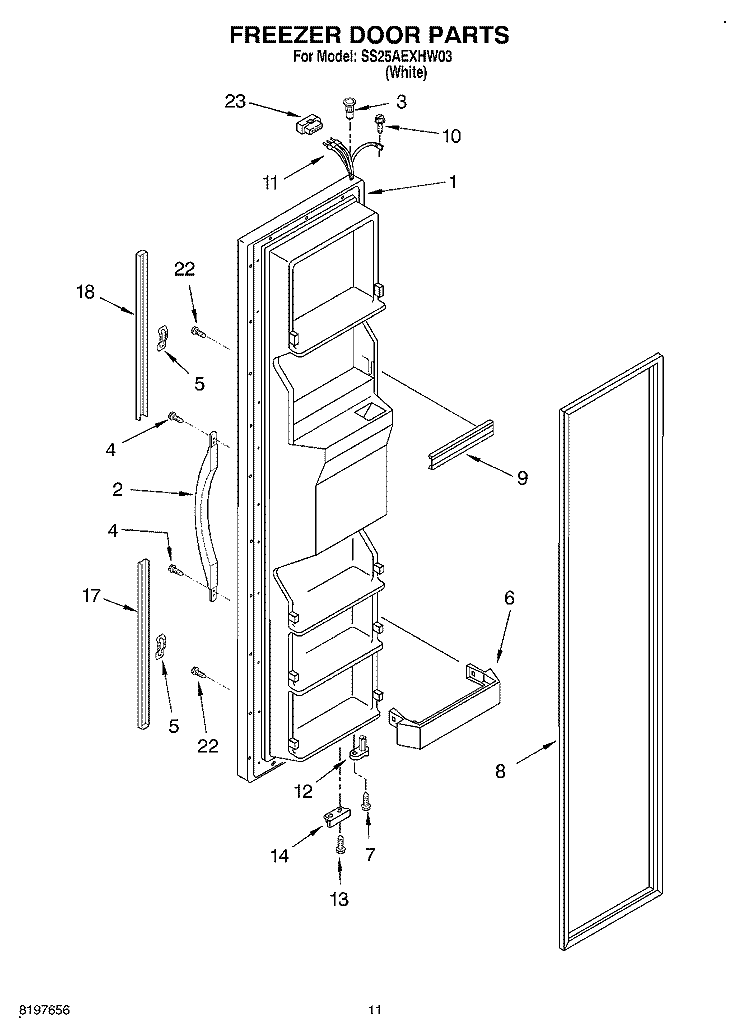 FREEZER DOOR Diagram and Parts List for SS25AEXHW03  Whirlpool Refrigerator