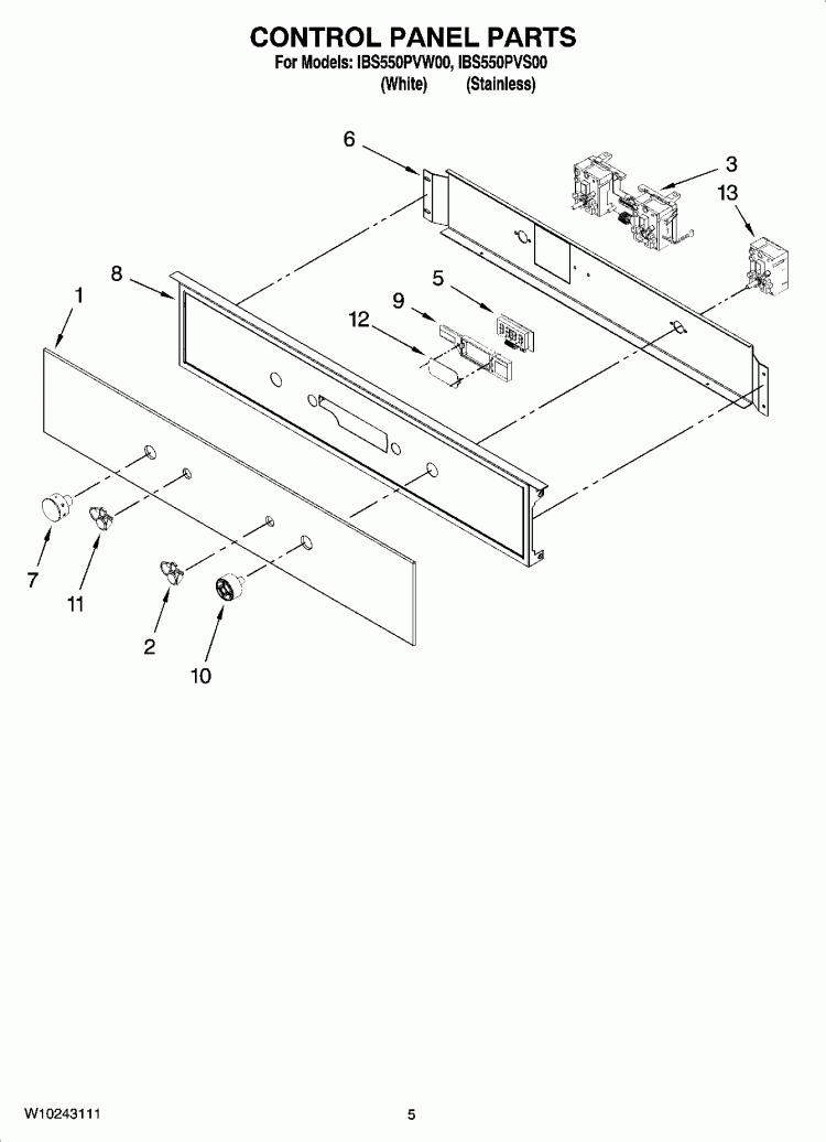 CONTROL PANEL PARTS Diagram and Parts List for IBS550PVS00  Whirlpool Wall Oven