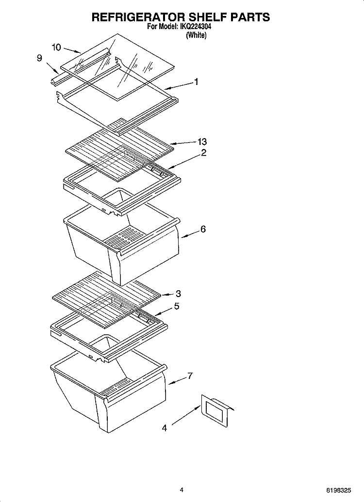 REFRIGERATOR SHELF PARTS Diagram and Parts List for IKQ224304  Inglis Refrigerator