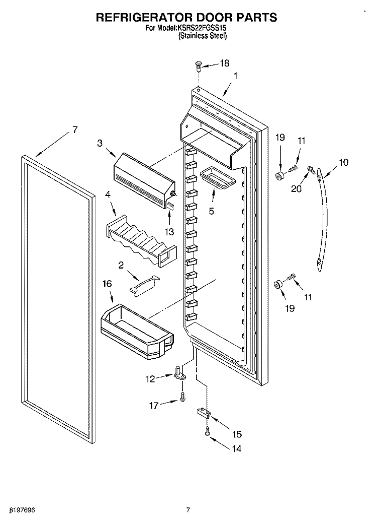 REFRIGERATOR DOOR Diagram and Parts List for KSRS22FGSS15  KitchenAid Refrigerator