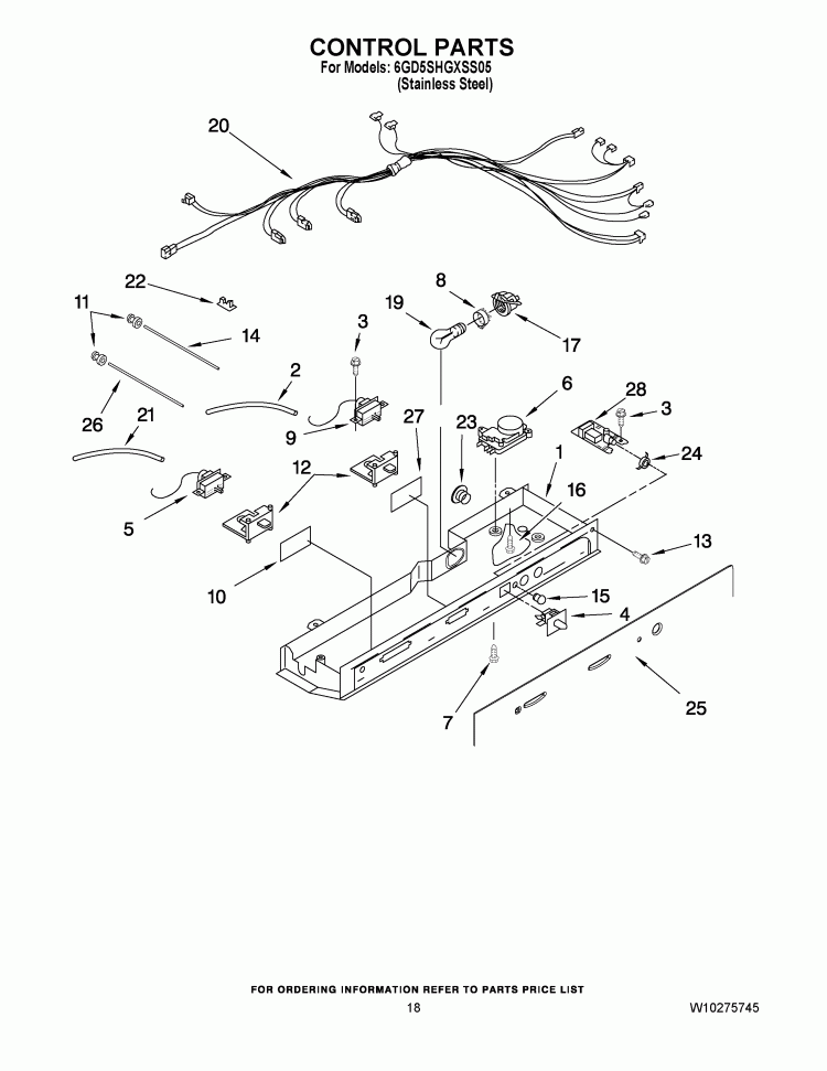 CONTROL PARTS Diagram and Parts List for 6GD5SHGXSS05  Whirlpool Refrigerator