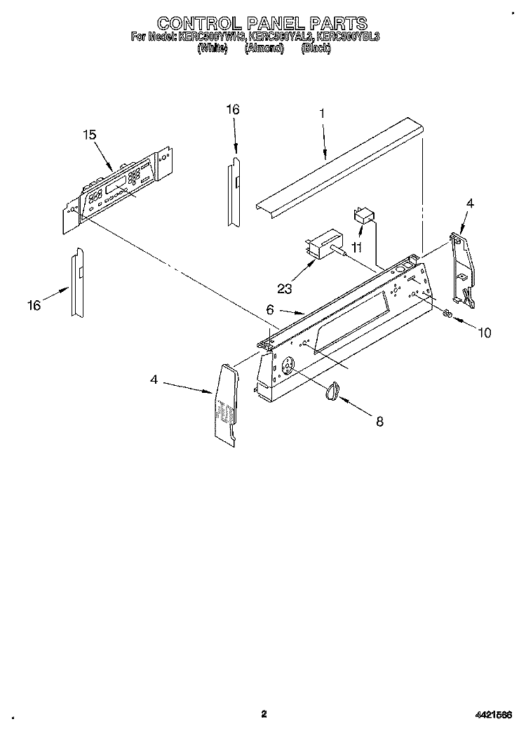 CONTROL PANEL Diagram and Parts List for KERC500YAL3  KitchenAid Range