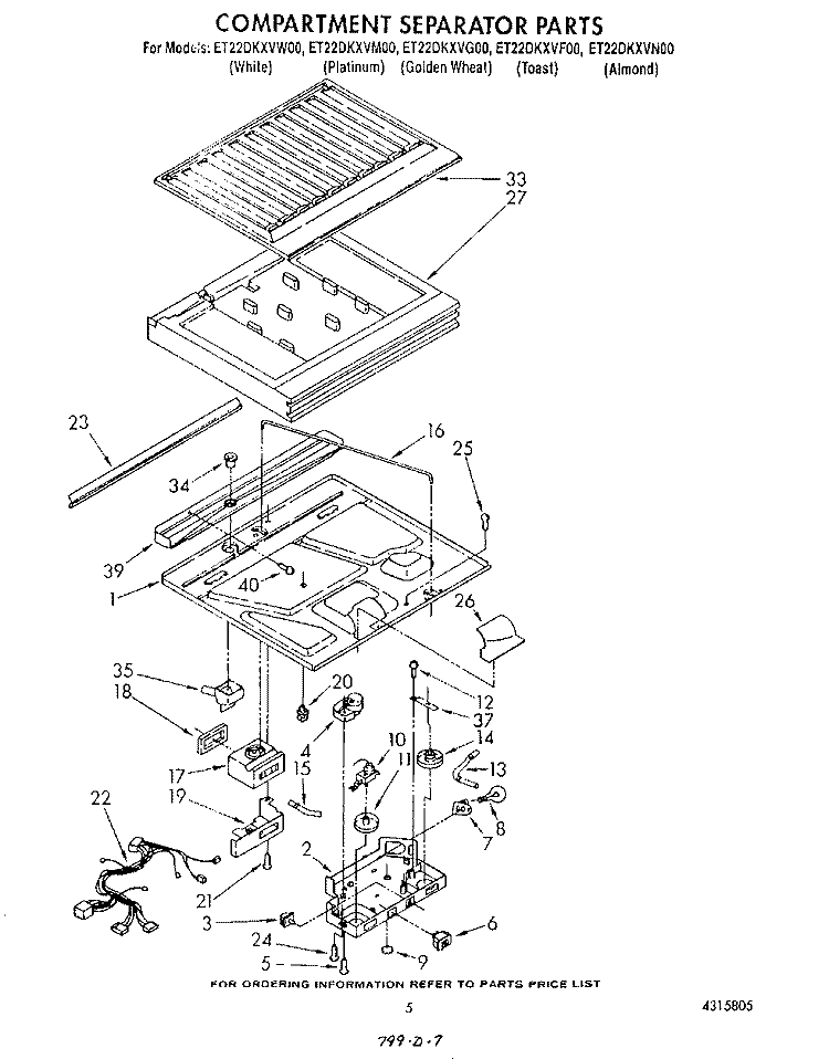 COMPARTMENT SEPARATOR Diagram and Parts List for ET22DKXVM00  Whirlpool Refrigerator