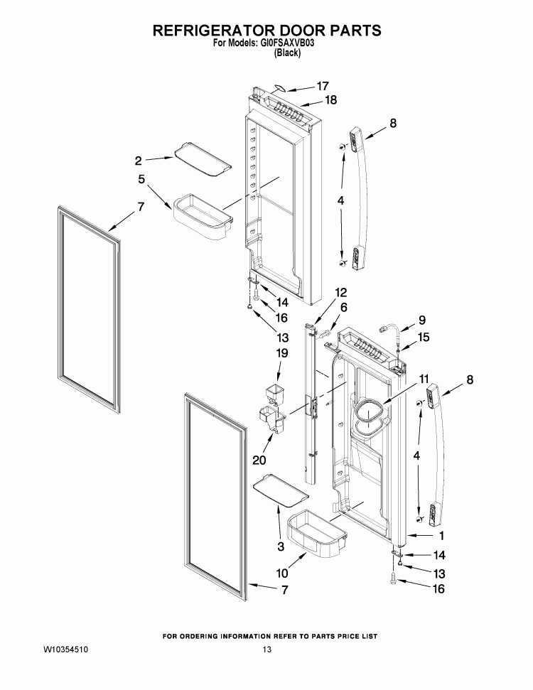 REFRIGERATOR DOOR PARTS Diagram and Parts List for GI0FSAXVB03  Whirlpool Refrigerator