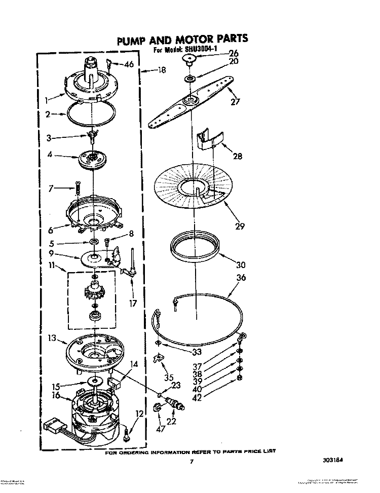 PUMP AND MOTOR Diagram and Parts List for SHU30041  Whirlpool Dishwasher
