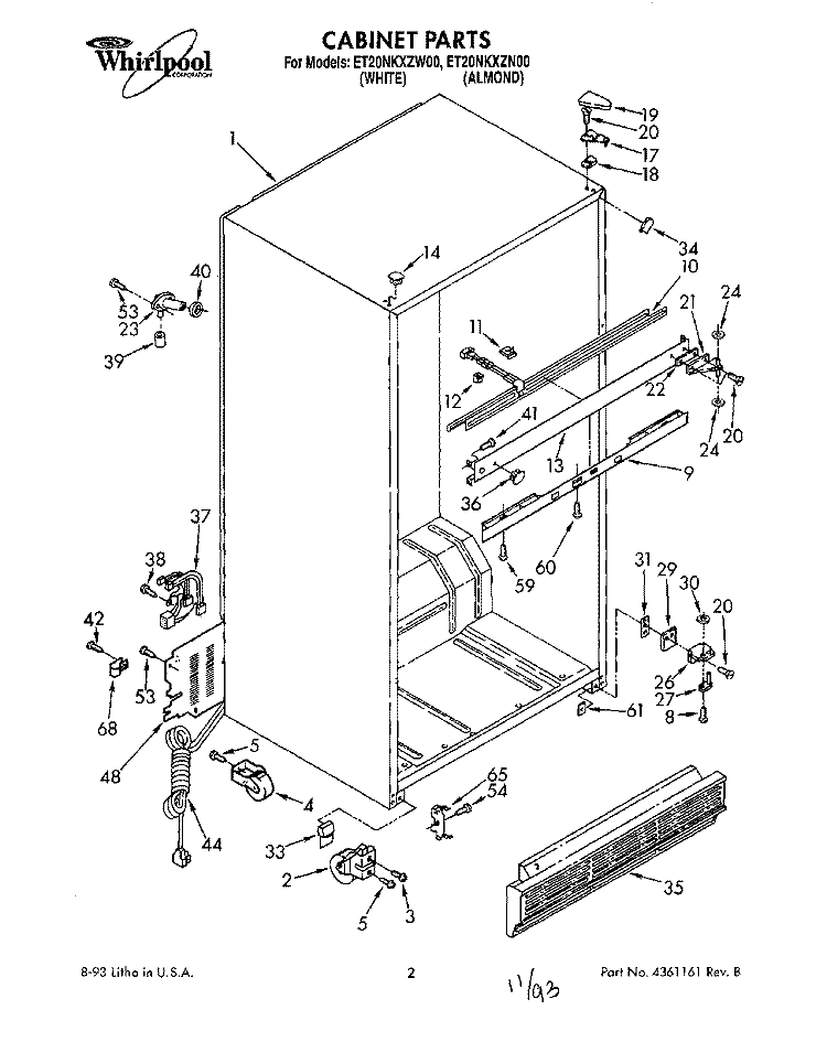 CABINET Diagram and Parts List for ET20NKXZN00  Whirlpool Refrigerator