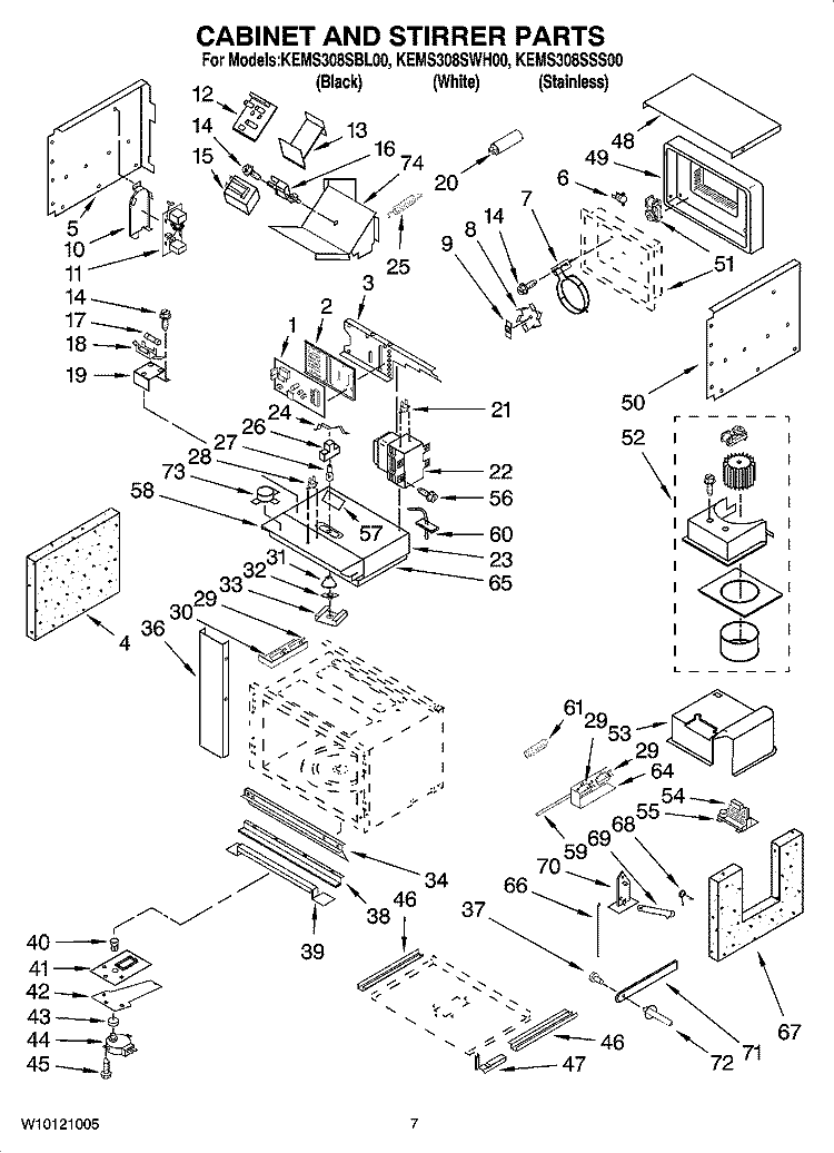 CABINET AND STIRRER PARTS Diagram and Parts List for KEMS308SSS00  KitchenAid Microwave Oven Combo