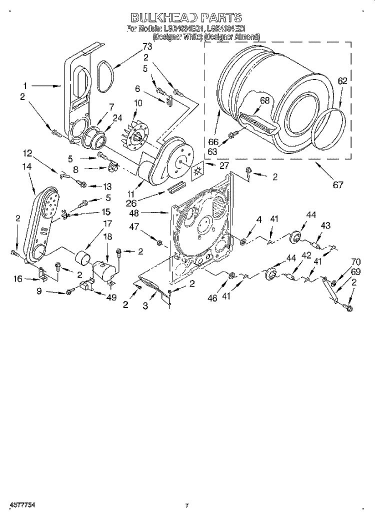 BULKHEAD Diagram and Parts List for LGR4634EZ1  Whirlpool Dryer