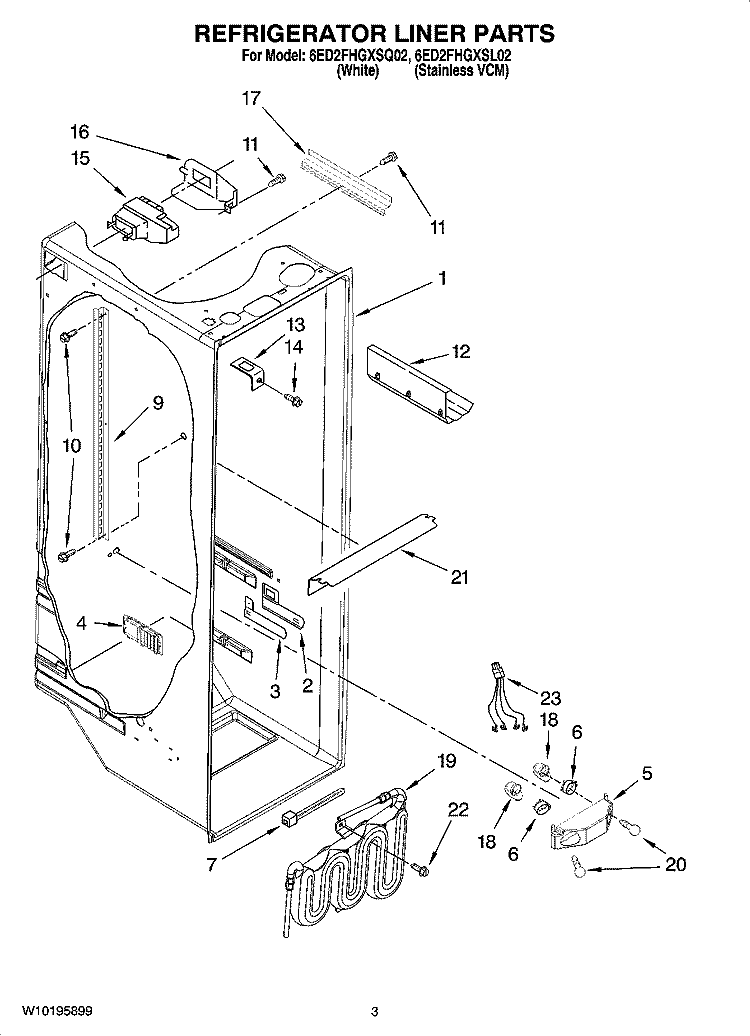 REFRIGERATOR LINER PARTS Diagram and Parts List for 6ED2FHGXSQ02  Whirlpool Refrigerator