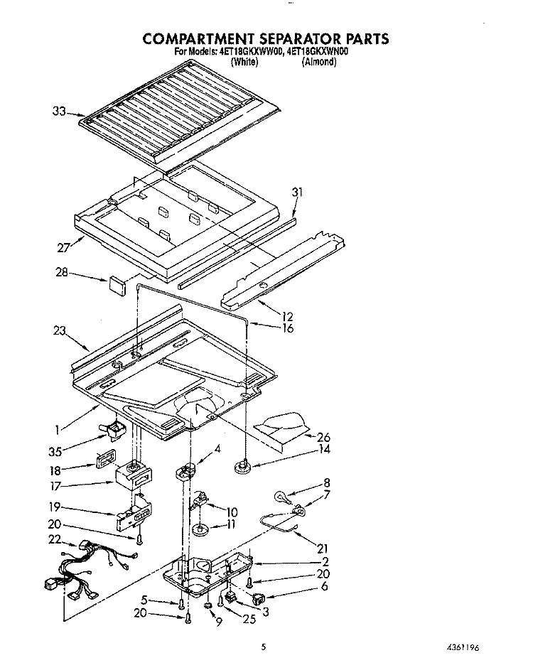 COMPARTMENT SEPARATOR Diagram and Parts List for 4ET18GKXWW00  Whirlpool Refrigerator