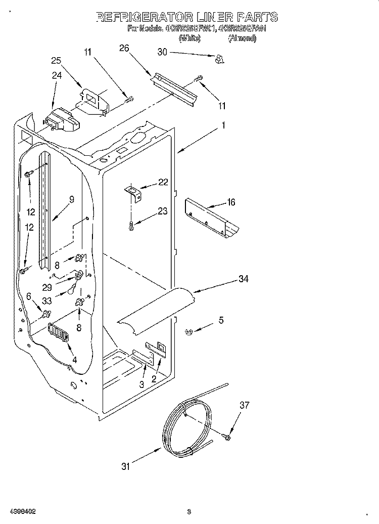 REFRIGERATOR LINER Diagram and Parts List for 4KSRS25QFW01  KitchenAid Refrigerator
