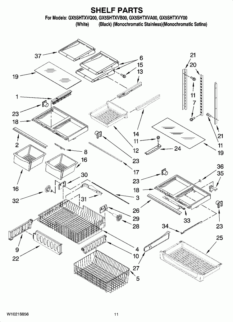 SHELF PARTS Diagram and Parts List for GX5SHTXVA00  Whirlpool Refrigerator