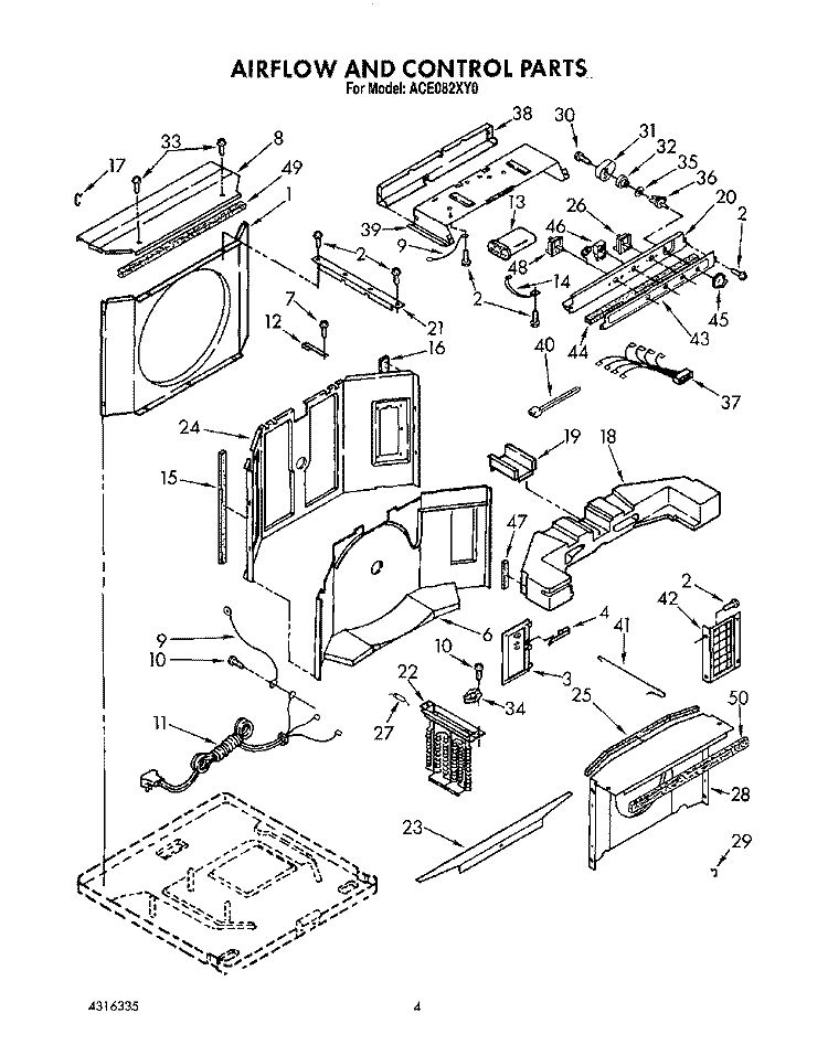 AIR FLOW AND CONTROL Diagram and Parts List for ACE082XY0  Whirlpool Air Conditioner