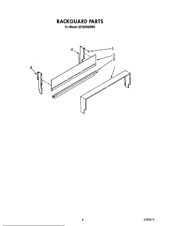 BACKGUARD Diagram and Parts List for SF3020SRW6  Whirlpool Range