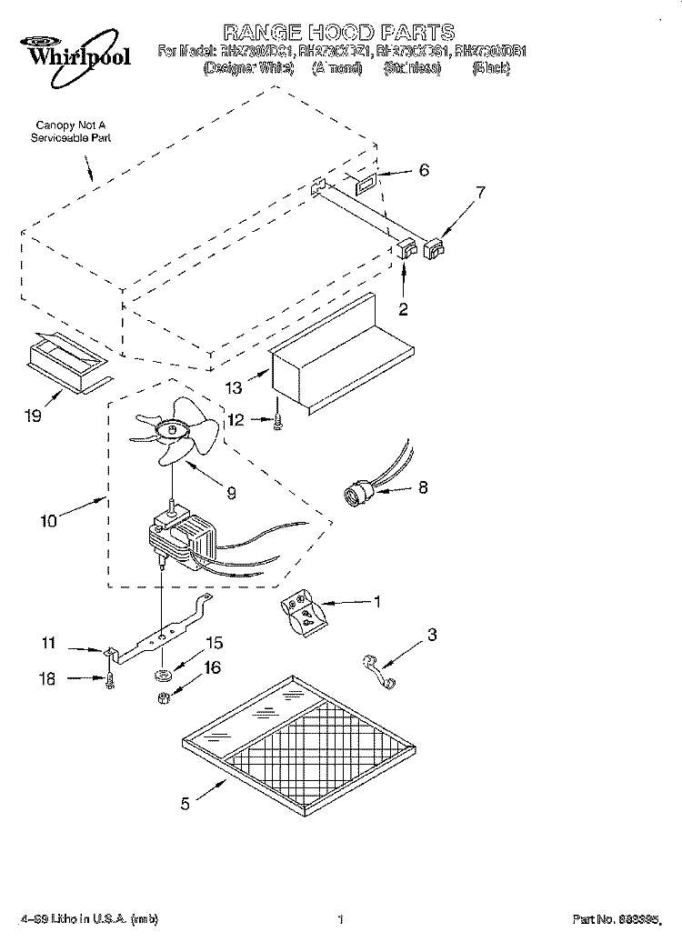SECTION Diagram and Parts List for RH2730XDB1  Whirlpool Range Hood
