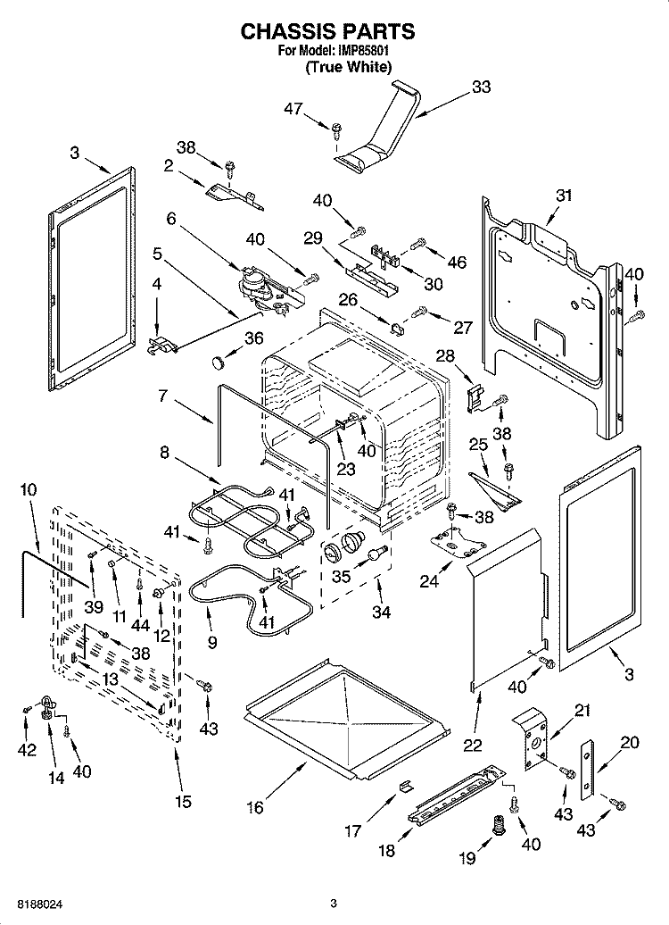 CHASSIS PARTS Diagram and Parts List for IMP85801  Inglis Range