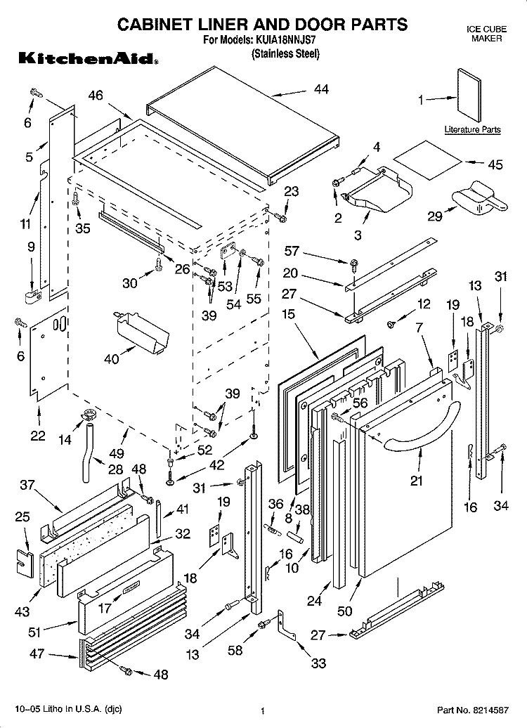 CABINET LINER AND DOOR PARTS Diagram and Parts List for KUIA18NNJS7  KitchenAid Ice Maker