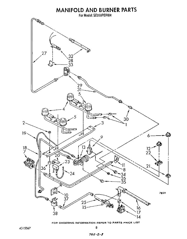 MANIFOLD AND BURNER Diagram and Parts List for SE950PERW4  Whirlpool Range