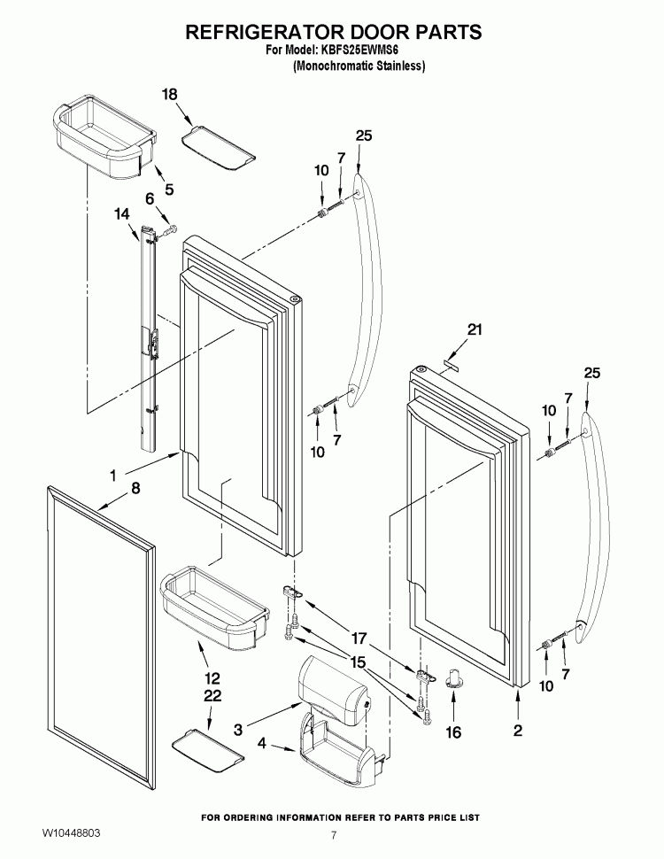REFRIGERATOR DOOR PARTS Diagram and Parts List for KBFS25EWMS6  KitchenAid Refrigerator