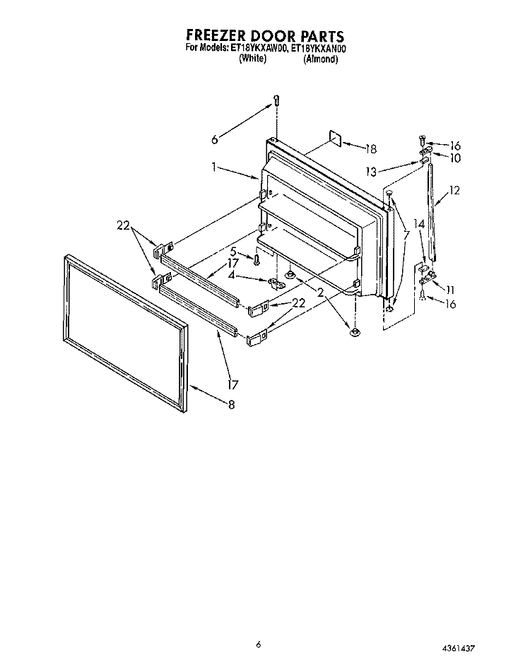 FREEZER DOOR Diagram and Parts List for ET18YKXAW00  Whirlpool Refrigerator