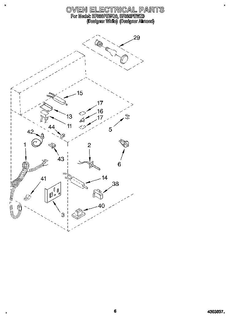 OVEN ELECTRICAL, LITERATURE Diagram and Parts List for SF380PEWQ0  Whirlpool Range