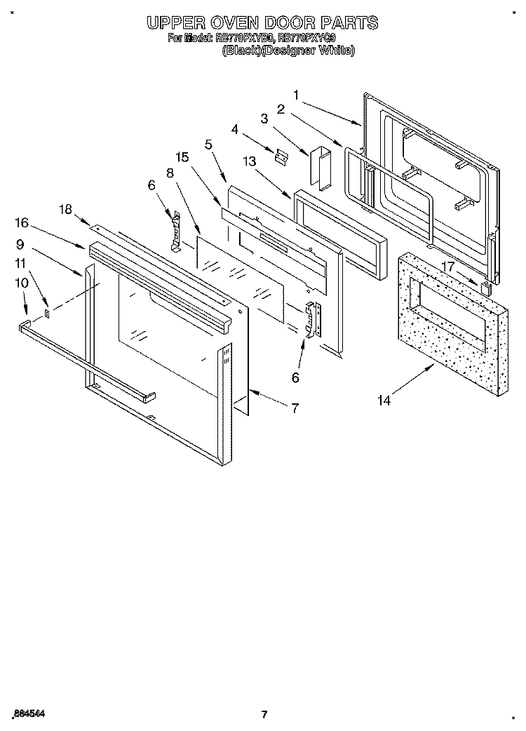 UPPER OVEN DOOR Diagram and Parts List for RB770PXYB0  Whirlpool Wall Oven