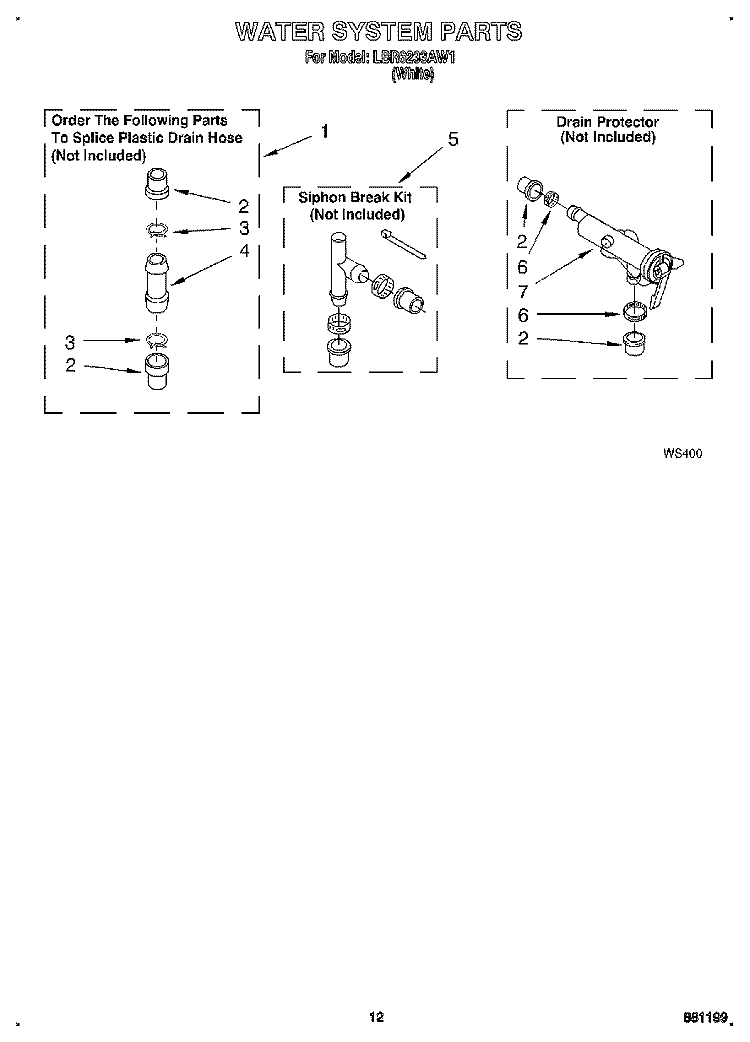 WATER SYSTEM Diagram and Parts List for LBR6233AW1  Whirlpool Washer
