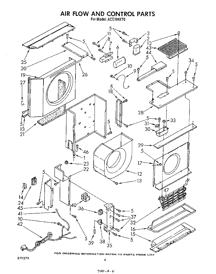 AIRFLOW AND CONTROL Diagram and Parts List for ACE184XT0  Whirlpool Air Conditioner