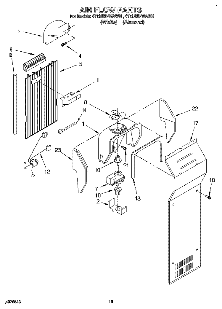 AIR FLOW Diagram and Parts List for 4YED22PWAW01  Whirlpool Refrigerator