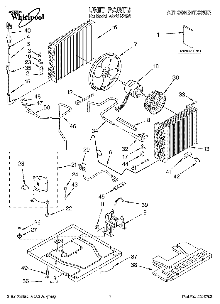 UNIT, LITERATURE Diagram and Parts List for ACQ214XG0  Whirlpool Air Conditioner
