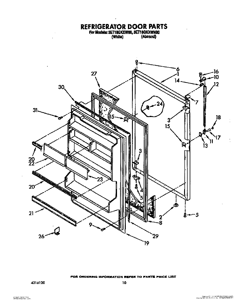 REFRIGERATOR DOOR, LIT/OPTIONAL Diagram and Parts List for 3ET18GKXWN00  Whirlpool Refrigerator