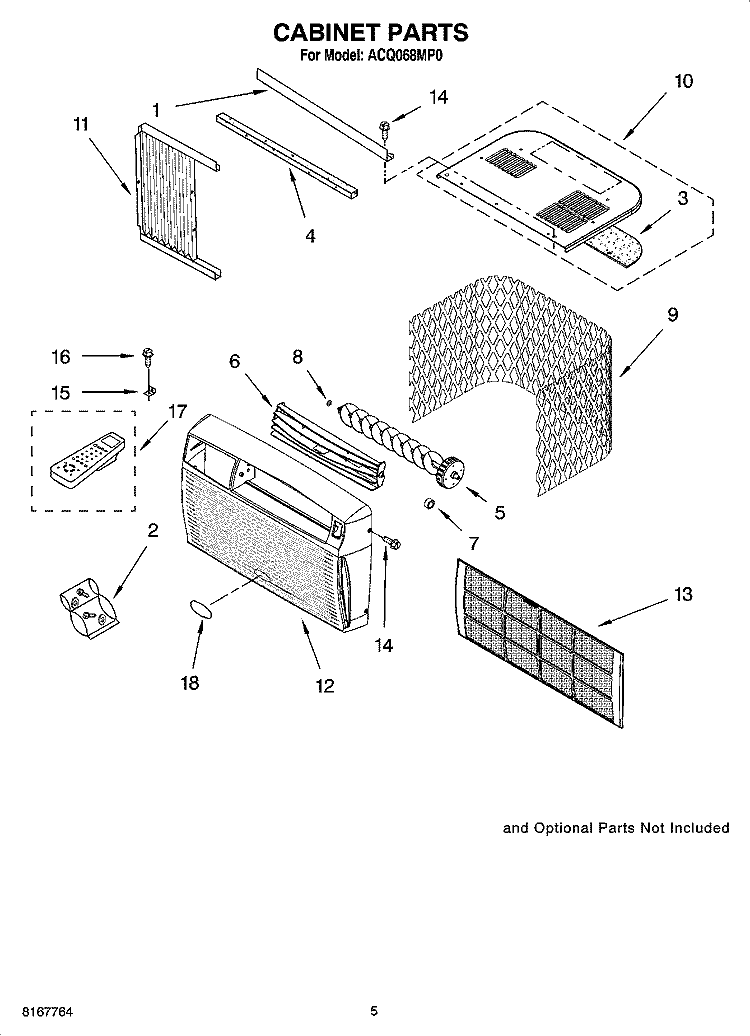 CABINET PARTS Diagram and Parts List for ACQ068MP0  Whirlpool Air Conditioner
