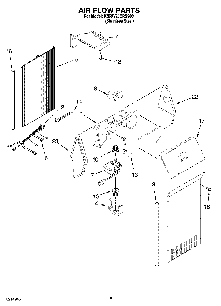 AIR FLOW PARTS Diagram and Parts List for KSRW25CRSS03  KitchenAid Refrigerator