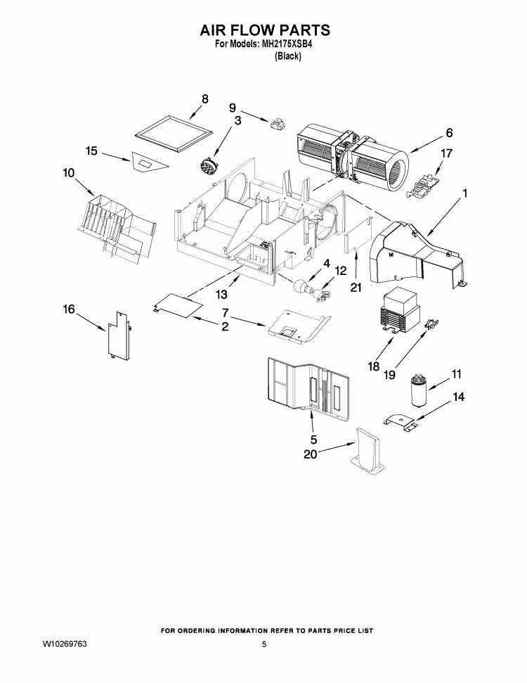 AIR FLOW PARTS Diagram and Parts List for MH2175XSB4  Whirlpool Microwave