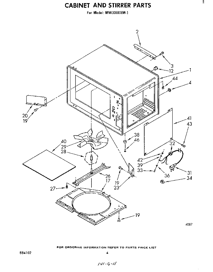 CABINET AND STIRRER Diagram and Parts List for MW3000XM1  Whirlpool Microwave