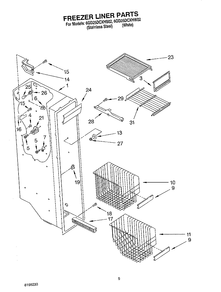 FREEZER LINER Diagram and Parts List for 6GD25DCXHW02  Whirlpool Refrigerator