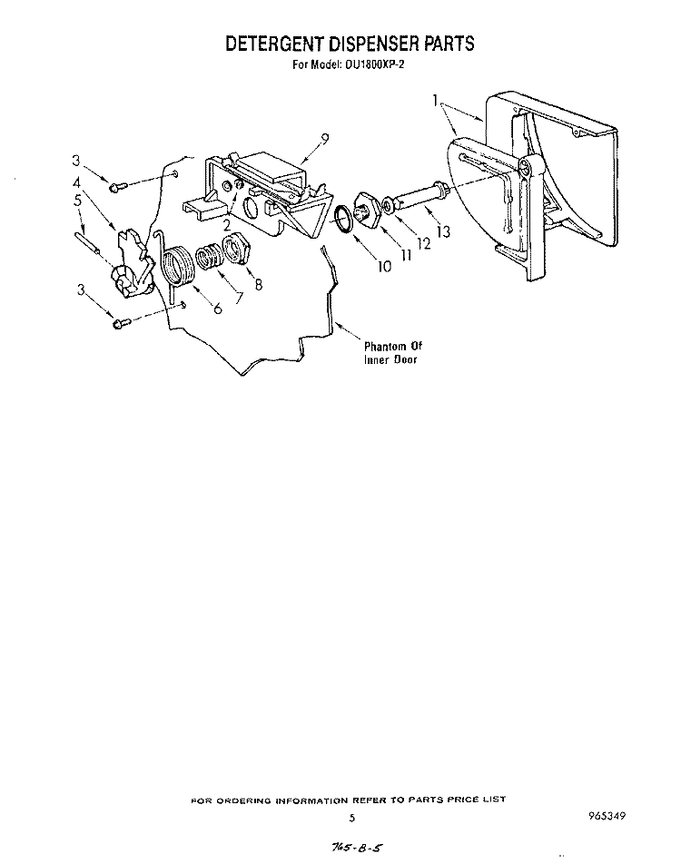DETERGENT DISPENSER Diagram and Parts List for DU1800XP3  Whirlpool Dishwasher