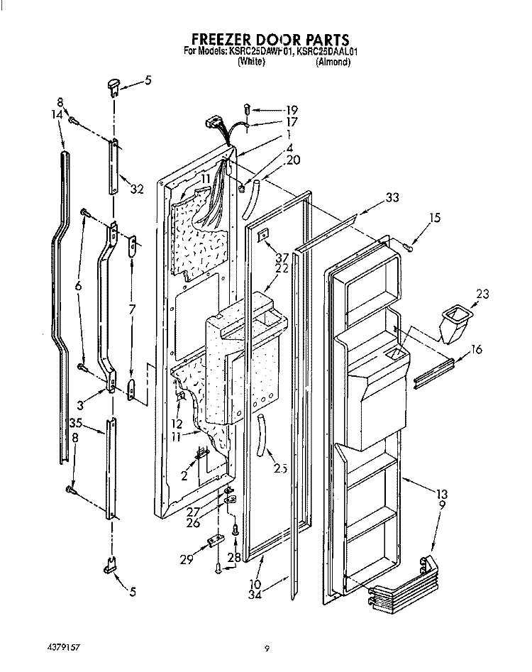 FREEZER DOOR Diagram and Parts List for KSRC25DAWH01  KitchenAid Refrigerator