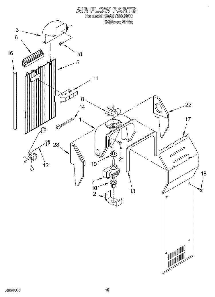 AIR FLOW Diagram and Parts List for 3XART730GW00  Whirlpool Refrigerator