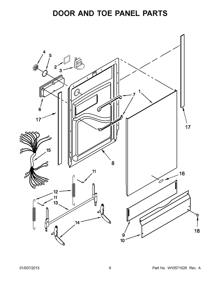 DOOR AND TOE PANEL PARTS Diagram and Parts List for WDF550SAAW0  Whirlpool Dishwasher