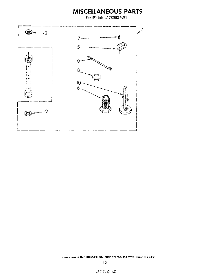 MISCELLANEOUS , LITERATURE AND OPTIONAL Diagram and Parts List for LA7800XPW1  Whirlpool Washer
