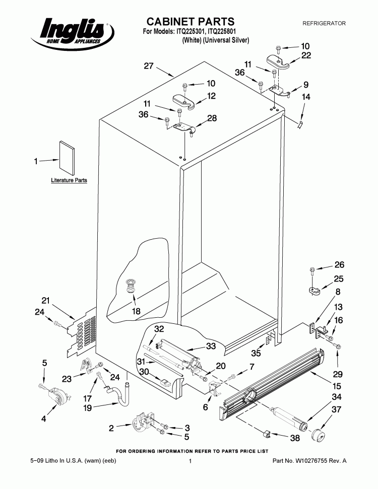 CABINET PARTS Diagram and Parts List for ITQ225301  Inglis Refrigerator