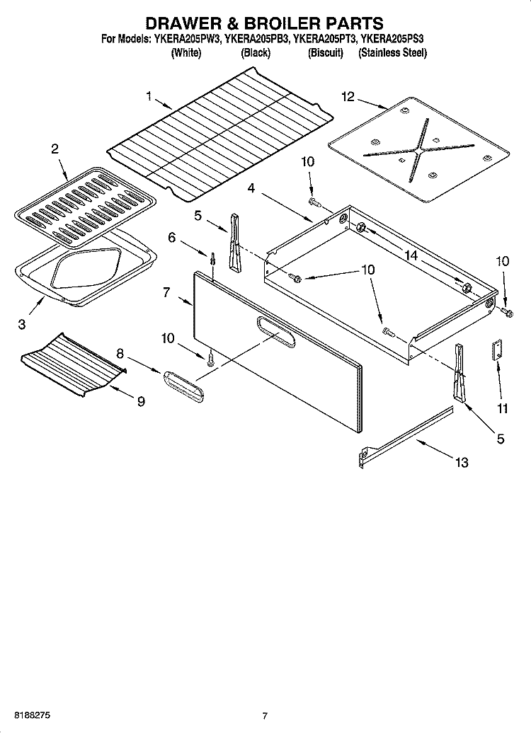 DRAWER & BROILER PARTS, OPTIONAL PARTS Diagram and Parts List for YKERA205PB3  KitchenAid Range