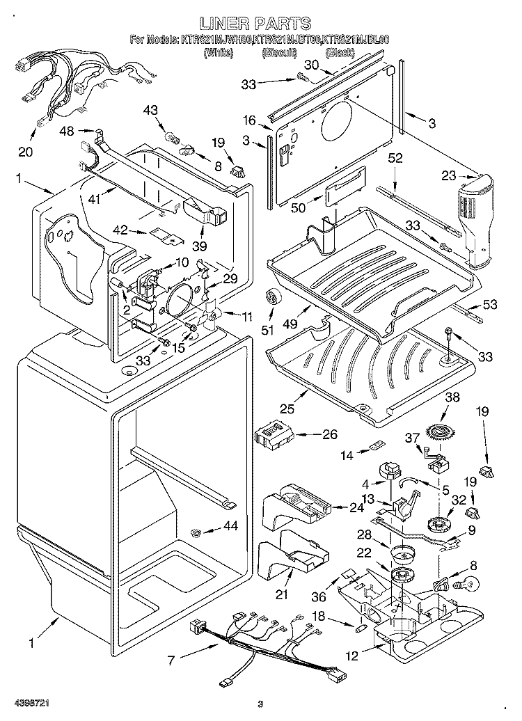 LINER Diagram and Parts List for KTRS21MJBL00  KitchenAid Refrigerator