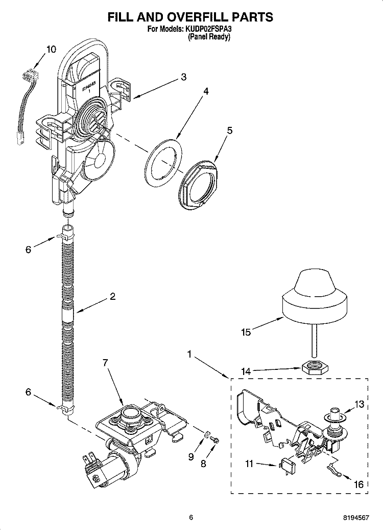 FILL AND OVERFILL PARTS Diagram and Parts List for KUDP02FSPA3  KitchenAid Dishwasher