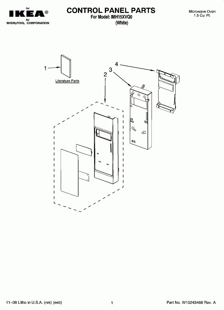 CONTROL PANEL PARTS Diagram and Parts List for IMH15XVQ0  Whirlpool Microwave