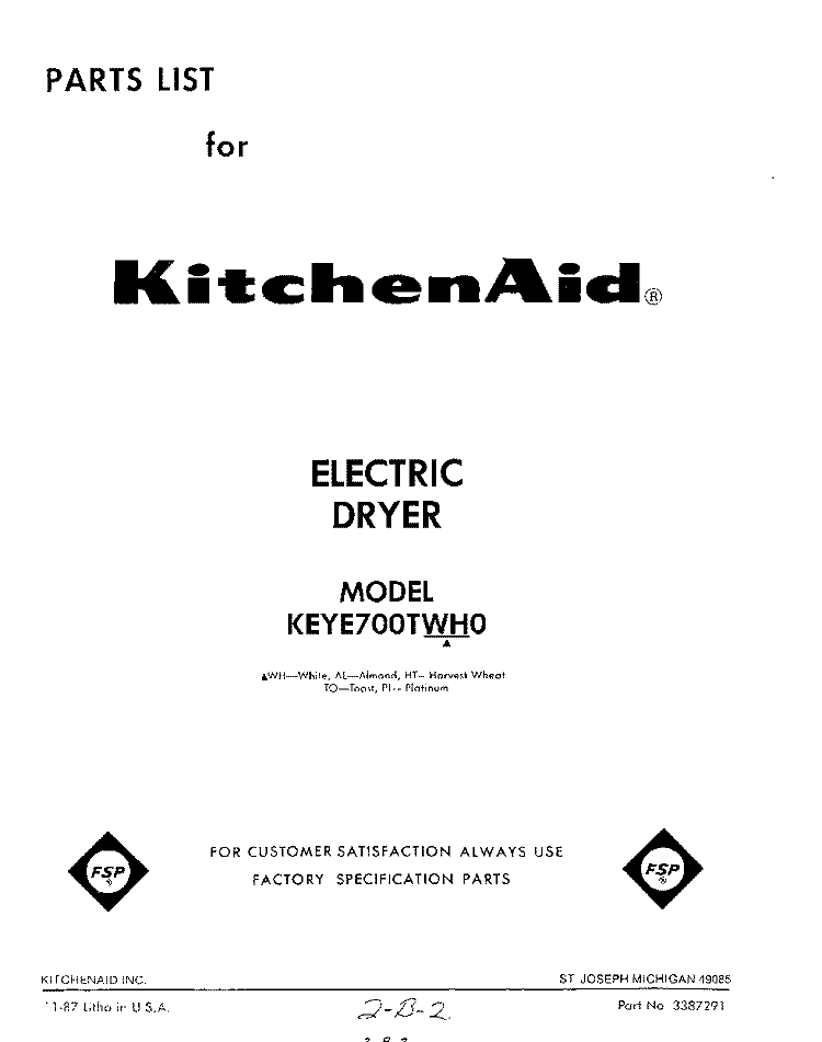 SECTION Diagram and Parts List for KEYE700THT0  KitchenAid Dryer
