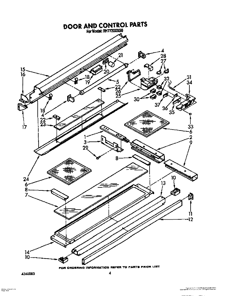 DOOR AND CONTROL PARTS Diagram and Parts List for RH7730XXS0  Whirlpool Range Hood